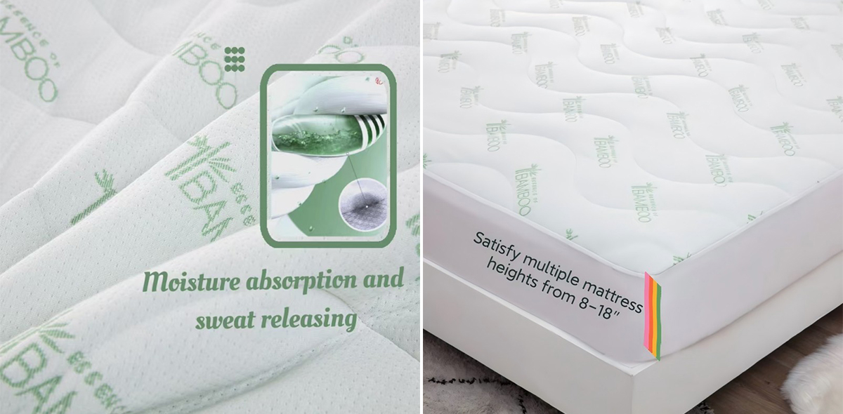 ZC24024 Natural Anti-Bacterial Breathable Soft Bamboo Quilted Mattress Protector