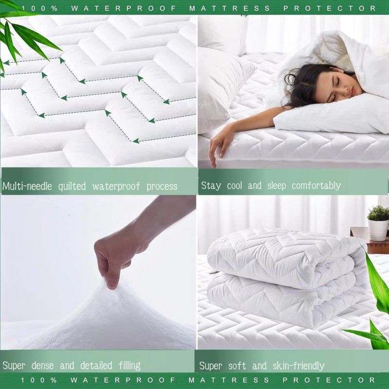 ZC24039 Natural Anti Bacterial Cooling Bamboo Microfiber Fabric Quilted Waterproof Mattress Pad